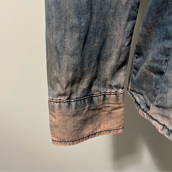 Sandwich Bleached Denim Long Sleeve Snap Front Shirt - Picture 6 of 16